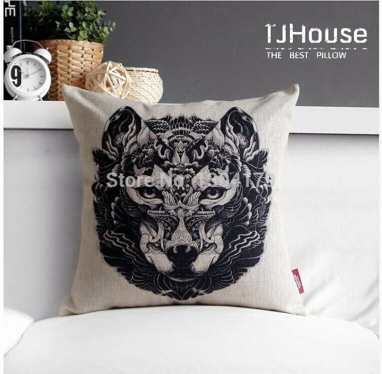 cool retro black totem tiger wolf bull beast pattern cushion cover home car bar cafe decorative throw pillow case