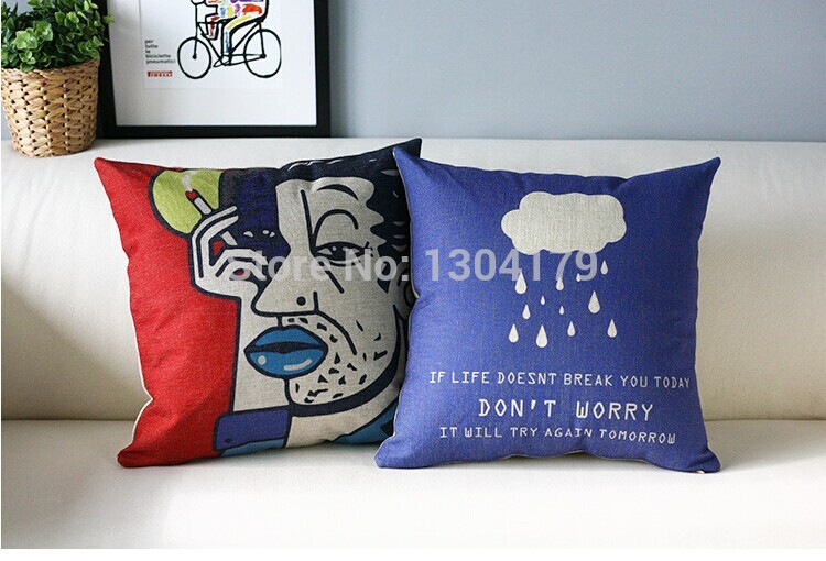 cotton flax creative soft pillow case red and blue pillows lumbar pad fashion home decor sofa cushion covers 45*45cm