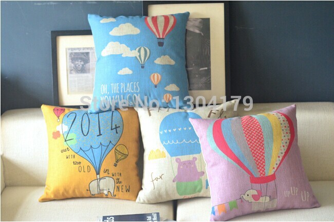 crative pixar up blue&yellow&white balloon printed linen car home pillow case cushion cover promotion whole sofa cover