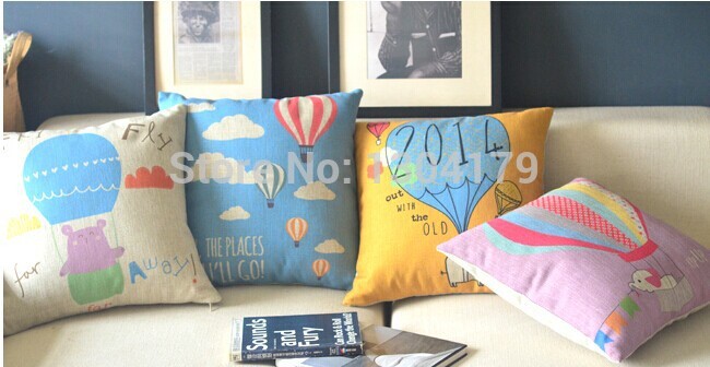 crative pixar up blue&yellow&white balloon printed linen car home pillow case cushion cover promotion whole sofa cover