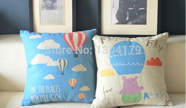 crative pixar up blue&yellow&white balloon printed linen car home pillow case cushion cover promotion whole sofa cover