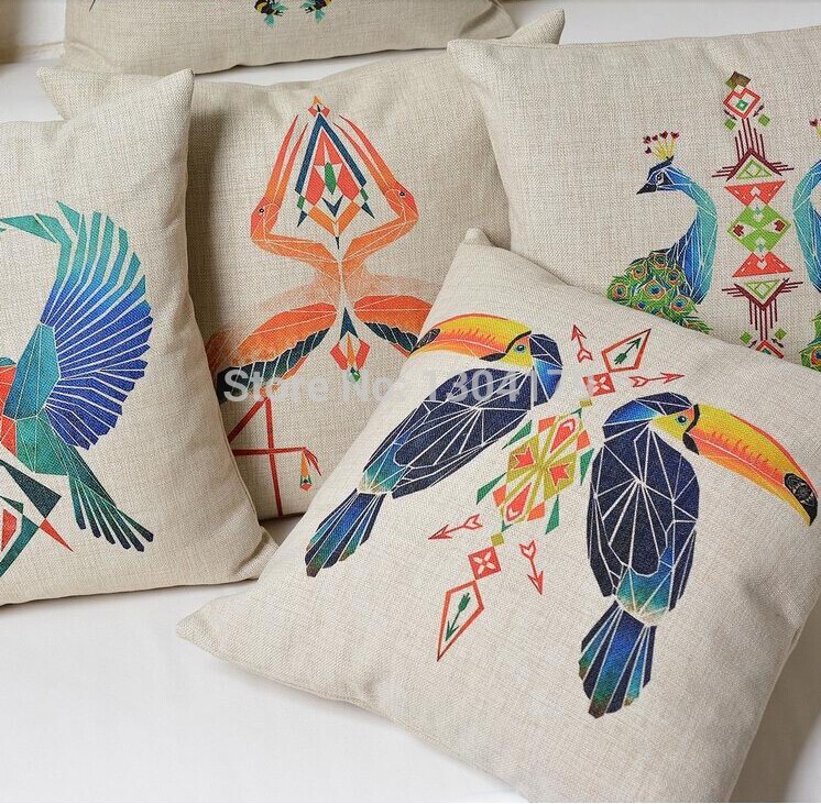 creative bird pillow cover hand-drawn style home cotton linen pillow cushions,decorative pillow,throw pillow,sofa cushion cover