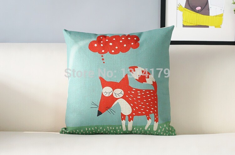 creative cute animal bear&fox&lion printed linen bedding sofa cushion cover pillow case whole