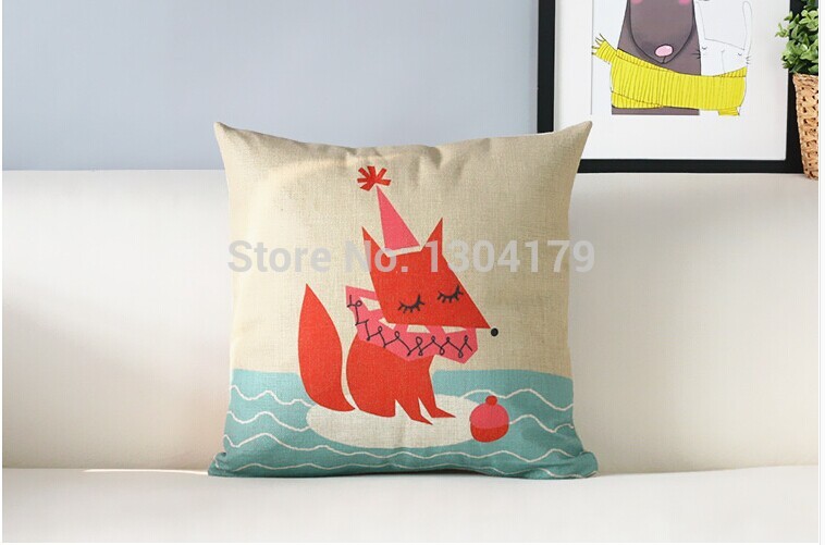 creative cute animal bear&fox&lion printed linen bedding sofa cushion cover pillow case whole