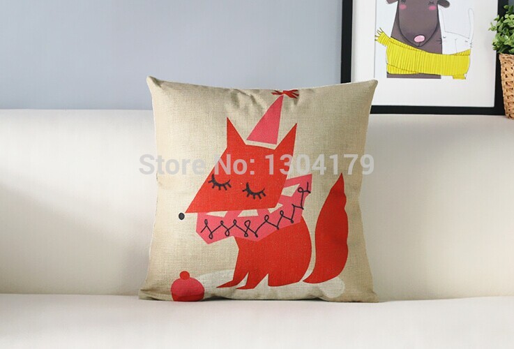 creative cute animal bear&fox&lion printed linen bedding sofa cushion cover pillow case whole