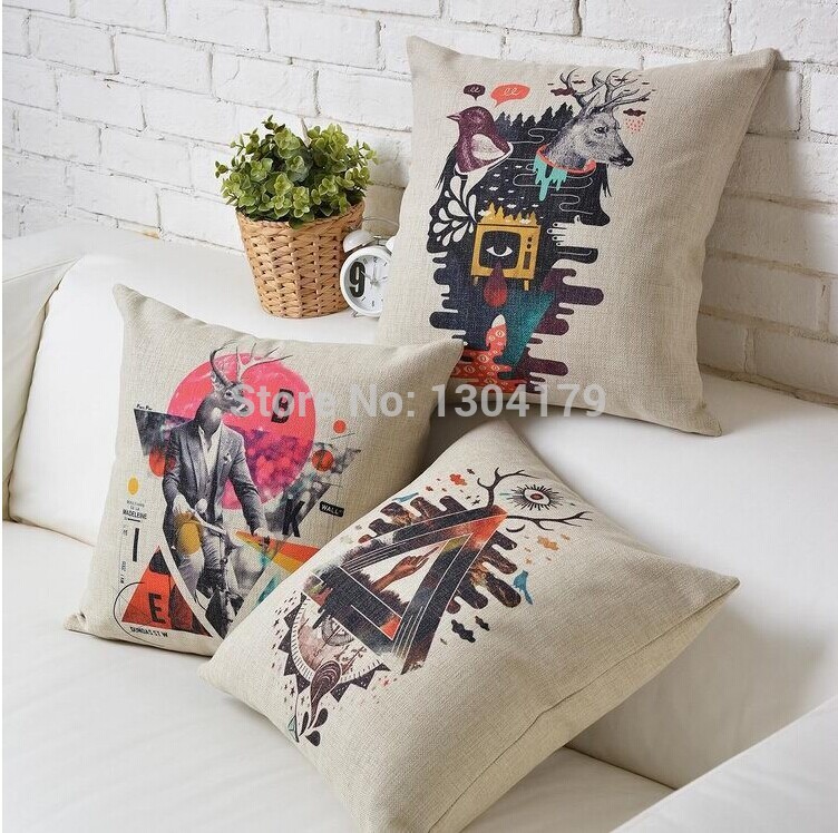 creative deer the deer heads pillow cushion cover linen pillow cover pillowcase car home decorate sofa cushions