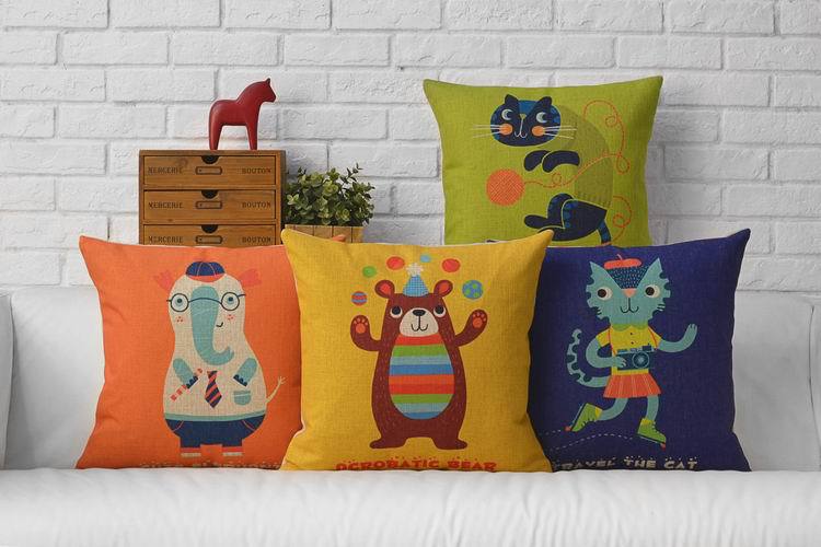 cushion cover cartoon animal big pillow case linen cotton cushions tiger dog cat pillowcase 45x45cm for sofa couch car seat