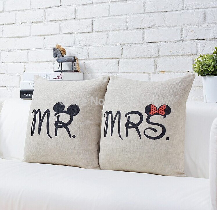 customized mrs. & mr. art cushions home decor valentine's day gift vintage cushion refinement fashion burlap cushion cover