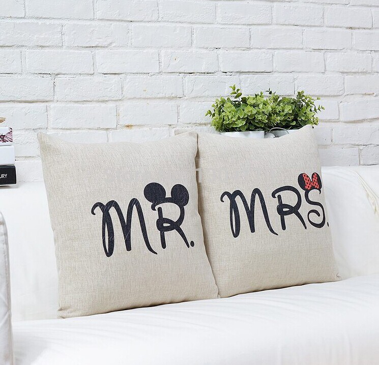 customized mrs. & mr. art cushions home decor valentine's day gift vintage cushion refinement fashion burlap cushion cover