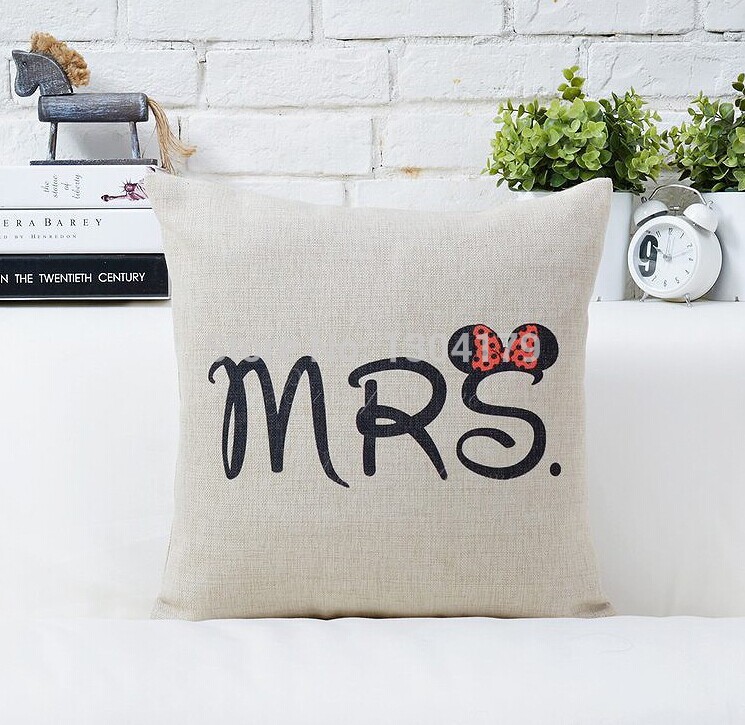 customized mrs. & mr. art cushions home decor valentine's day gift vintage cushion refinement fashion burlap cushion cover