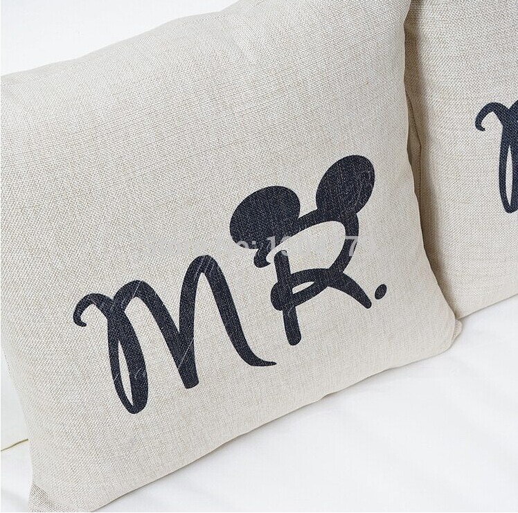 customized mrs. & mr. art cushions home decor valentine's day gift vintage cushion refinement fashion burlap cushion cover