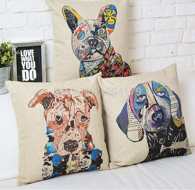 customized small animals linen sofa cushion cover dog patterns decorative pillows cartoon car cushion gift