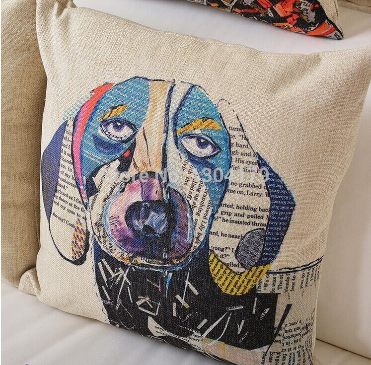 customized small animals linen sofa cushion cover dog patterns decorative pillows cartoon car cushion gift