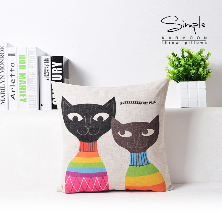 cute dog owl and cat black and white coloful print custom home decorative pillow case almofadas decorate cushion