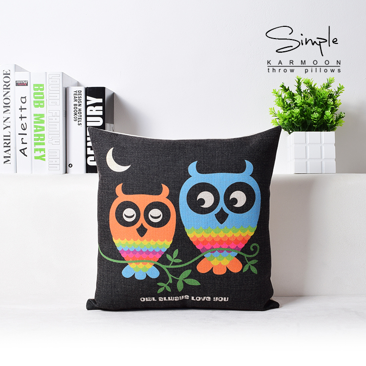 cute dog owl and cat black and white coloful print custom home decorative pillow case almofadas decorate cushion