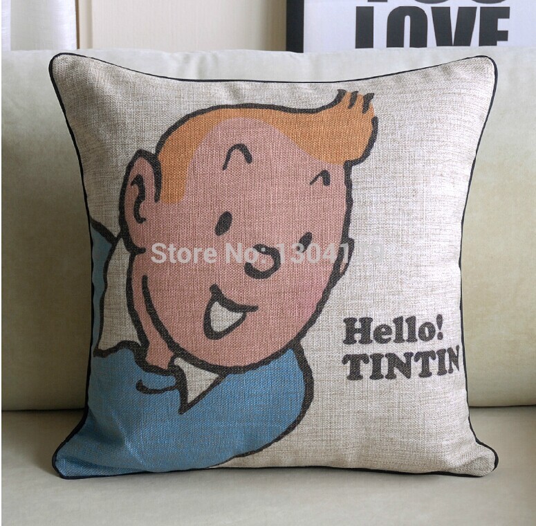 cute the adventures of tintin cotton pillow cover cushion cover for office pillowcase sofa cushions 45*45cm