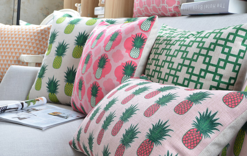 decorative pillows shell cushion home sofa decor cotton linen small pineapple print 18'' x 18'' 45cm x 45cm