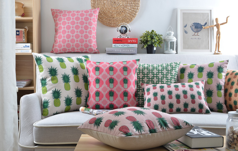 decorative pillows shell cushion home sofa decor cotton linen small pineapple print 18'' x 18'' 45cm x 45cm