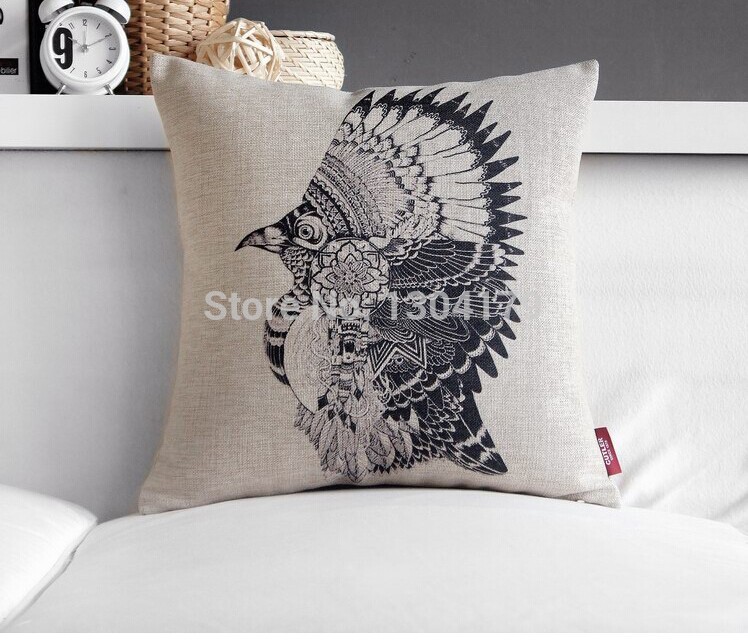 elegant black totem animal wolf fox owl bird indian hat pattern cushion cover home car bar decorative pillow case