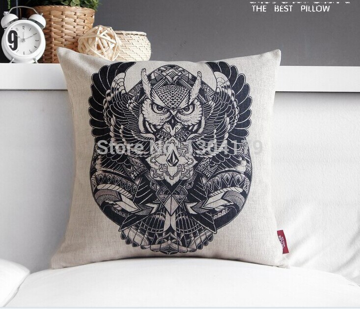 elegant black totem animal wolf fox owl bird indian hat pattern cushion cover home car bar decorative pillow case