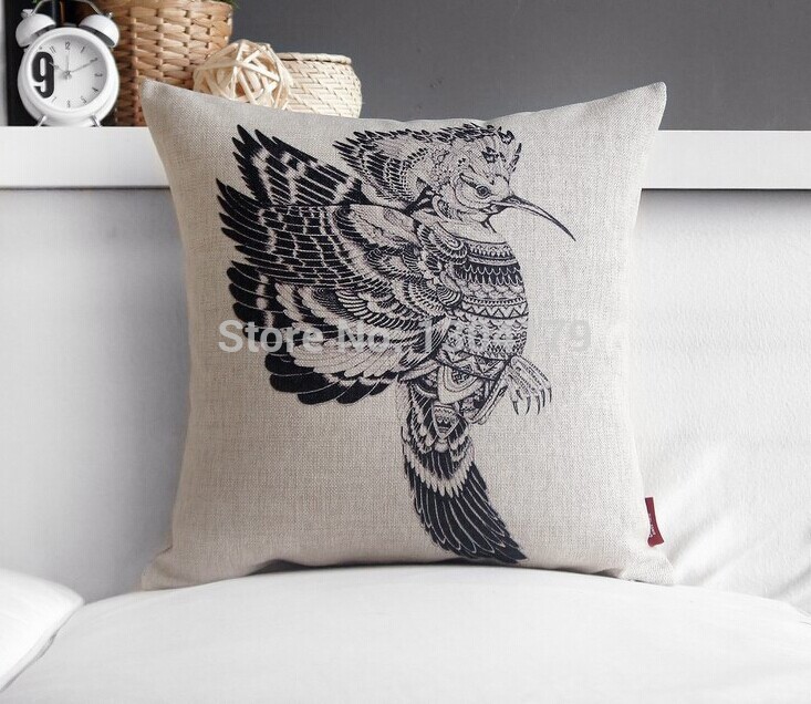 elegant black totem animal wolf fox owl bird indian hat pattern cushion cover home car bar decorative pillow case