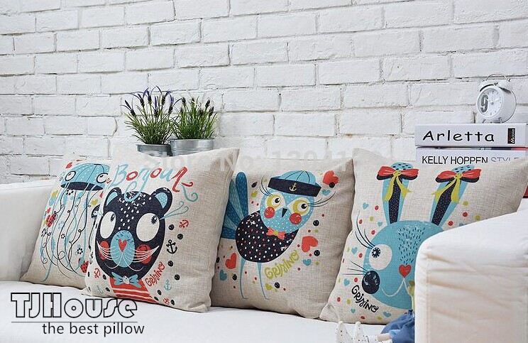 fashion cute birds small animal cotton canvas lumbar pillow cushion cover for office home decor gift