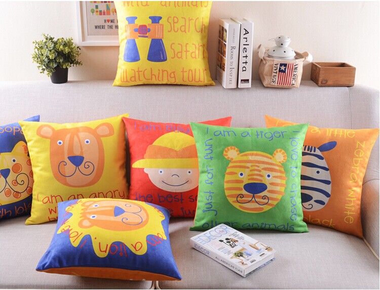 fresh soft animal printed short sofa cushion pillow carton tiger head print pillowcase lion decor bedding and pillowcase