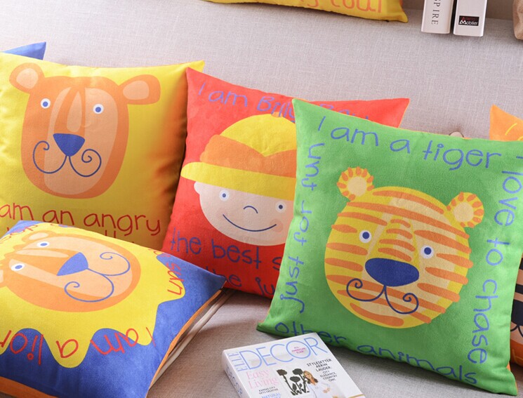 fresh soft animal printed short sofa cushion pillow carton tiger head print pillowcase lion decor bedding and pillowcase