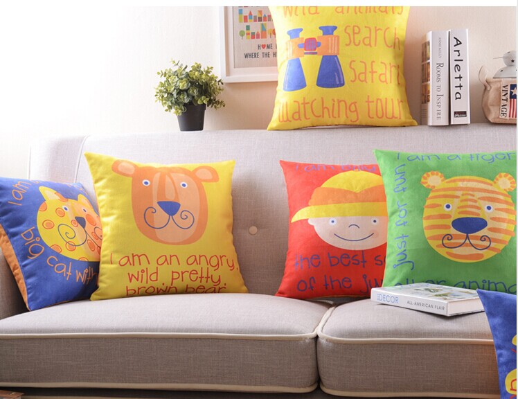 fresh soft animal printed short sofa cushion pillow carton tiger head print pillowcase lion decor bedding and pillowcase