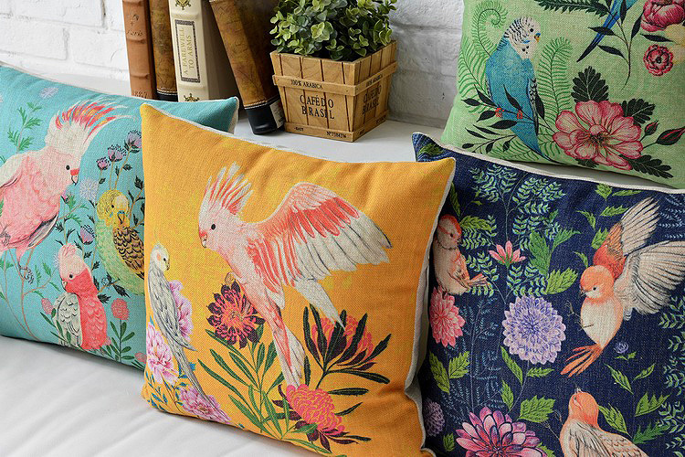 hand-painted oil painting small and pure and fresh flowers and birds tree cotton pillowcases cushion cover 45 * 45