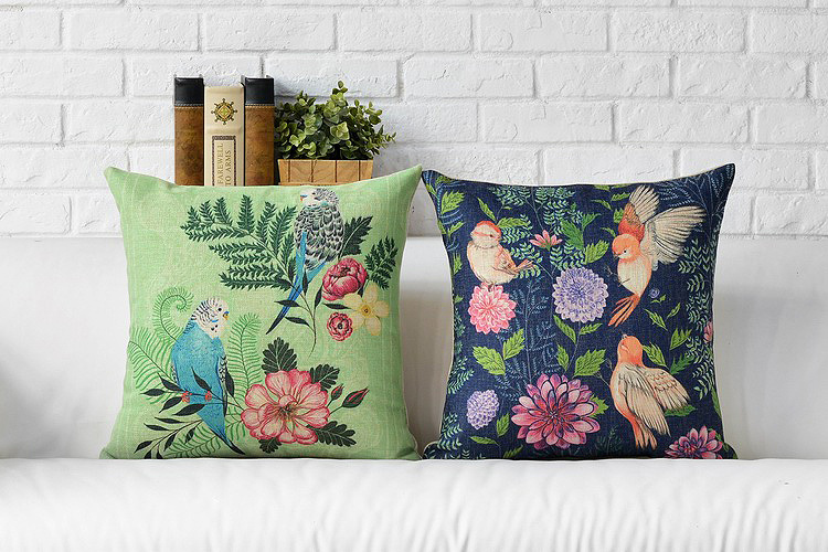 hand-painted oil painting small and pure and fresh flowers and birds tree cotton pillowcases cushion cover 45 * 45