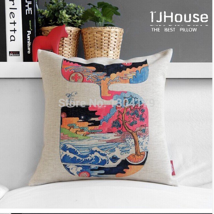 japan ukiyoe painting abstract dog bird crane hedgehog whale print cushion cover home decorative throw pillow case