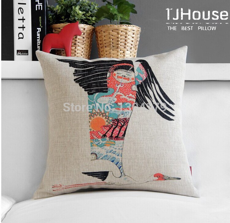 japan ukiyoe painting abstract dog bird crane hedgehog whale print cushion cover home decorative throw pillow case