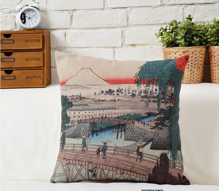 japanese print ukiyo-e mount fuji cotton cushion covers creative pillow cases 45x45cm nice home pillow decoration