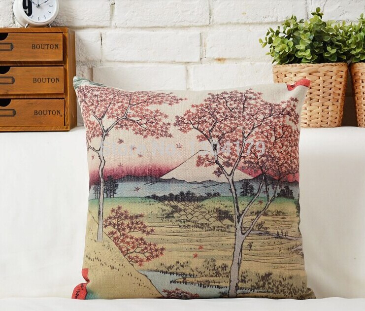 japanese print ukiyo-e mount fuji cotton cushion covers creative pillow cases 45x45cm nice home pillow decoration