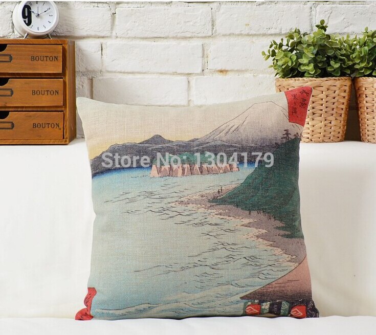 japanese print ukiyo-e mount fuji cotton cushion covers creative pillow cases 45x45cm nice home pillow decoration