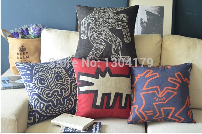 keith haring painting decorative pillow cover minimalist modern burlap cushion cover creative linen material pillow home decor