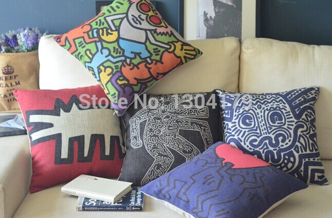 keith haring painting decorative pillow cover minimalist modern burlap cushion cover creative linen material pillow home decor