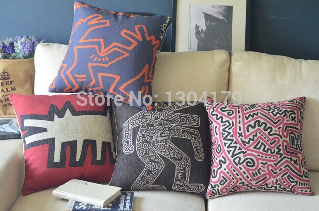 keith haring painting decorative pillow cover minimalist modern burlap cushion cover creative linen material pillow home decor