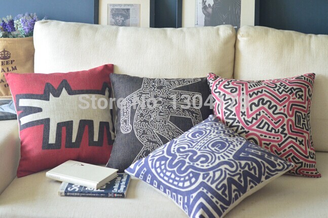 keith haring painting decorative pillow cover minimalist modern burlap cushion cover creative linen material pillow home decor