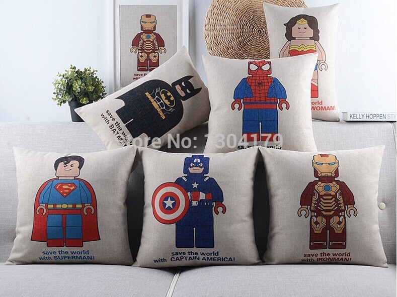 lego hero 5pcs/set-thicken cotton&linen throw pillow/cushion cover for sofa/couch/car/office/home decor(excluding core)18"