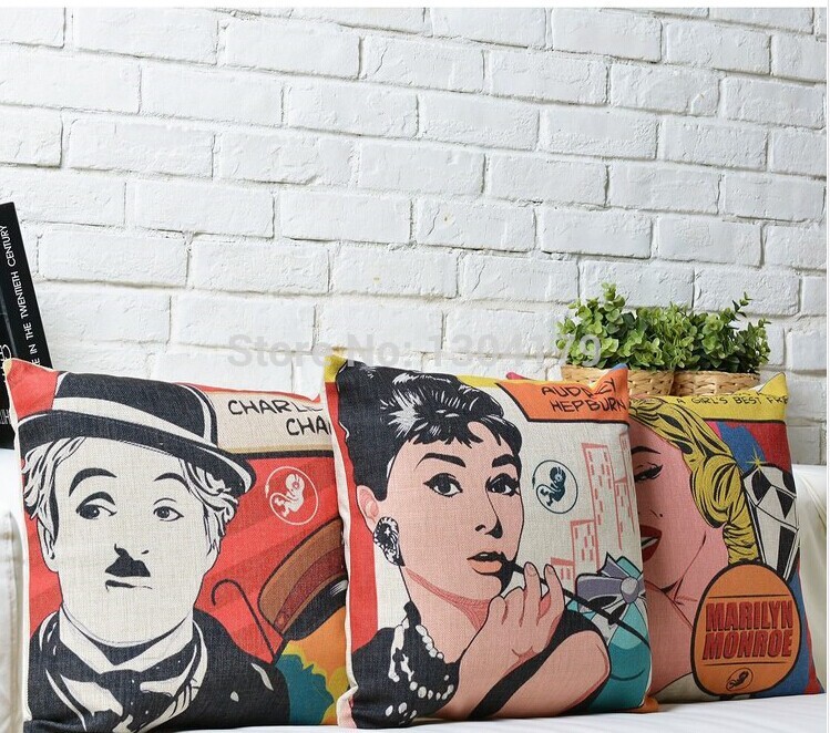 linen cotton chaplin /marilyn monroe/audrey hepburn cushion cover /pillow cover /decorative sofa pillow /cushion/pillow sham