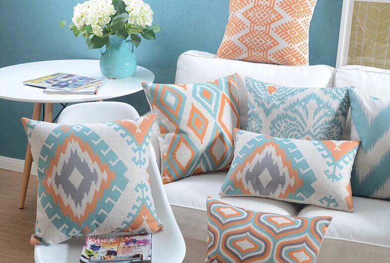 magic geometric cushion plaid strips zigzag floral pillow case linen cotton cushion throw pillows for sofa couch car seat