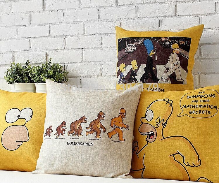 modern linen cotton pillow cases home decoration sofa simpson family cushions cover car office nap cushion 45*45cm