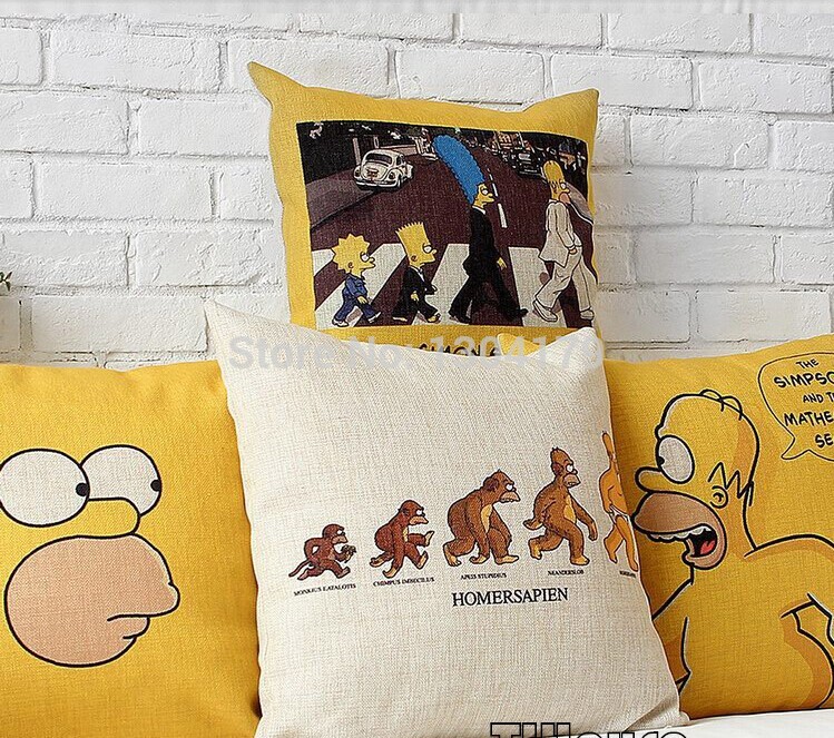 modern linen cotton pillow cases home decoration sofa simpson family cushions cover car office nap cushion 45*45cm