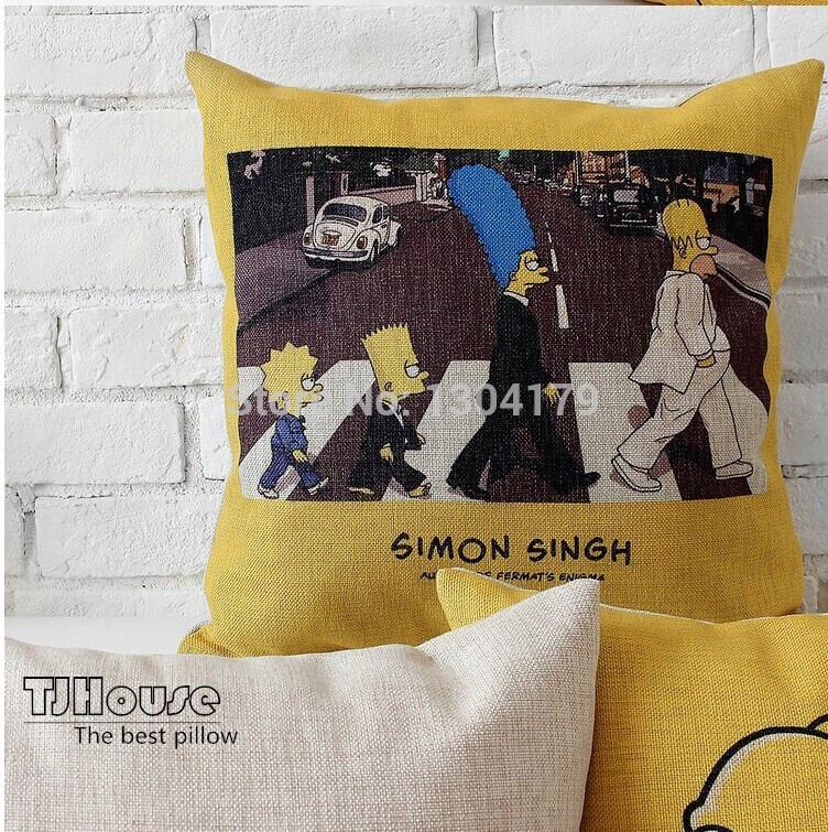 modern linen cotton pillow cases home decoration sofa simpson family cushions cover car office nap cushion 45*45cm