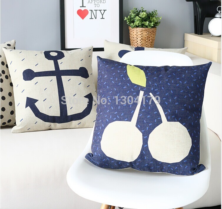 northern europe cotton linen 18'' cushion covers blue throw pillow cover set pillow case