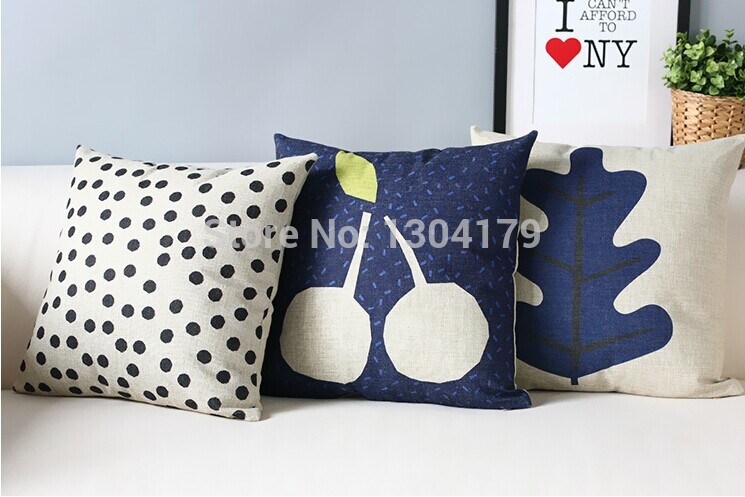 northern europe cotton linen 18'' cushion covers blue throw pillow cover set pillow case