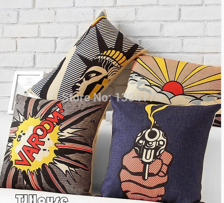 novelty cool pop art gun fire statue of liberty sunrise pattern cushion cover home decoration throw pillow case