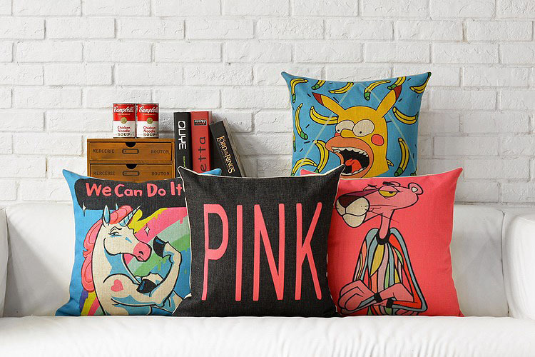 novelty cute pink panther rainbow horse we can do it words pattern cushion cover home car decorative pillow case